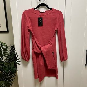 NWT Burnt Orange Coral Tie Waist Dress Sz S